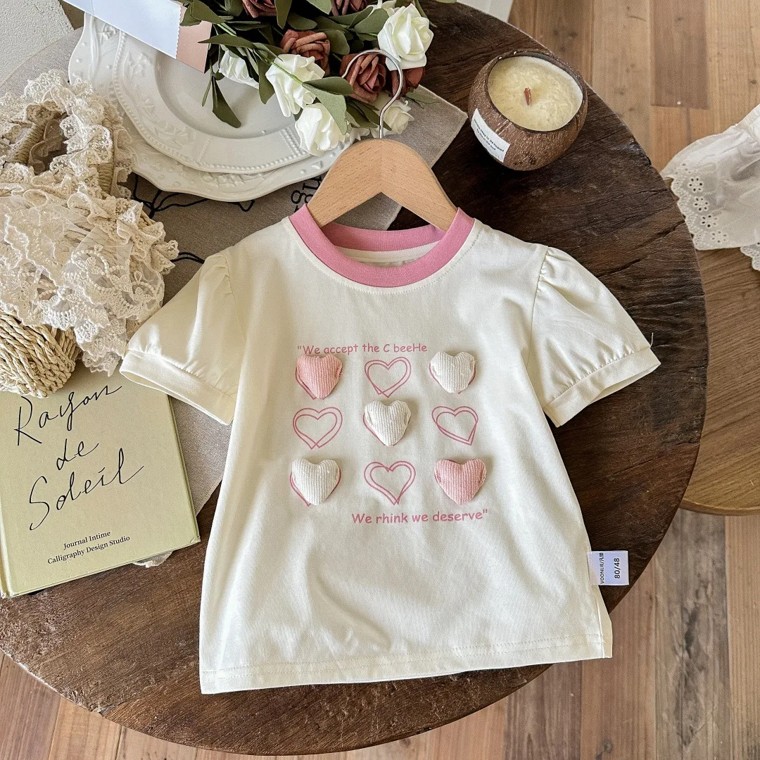 Fashion Girl's 3D Heart-Shaped Graphic T Shirts Children's Oversize t-shirt Summer Casual Short Sleeved T-shirt Kids Girl Tops
