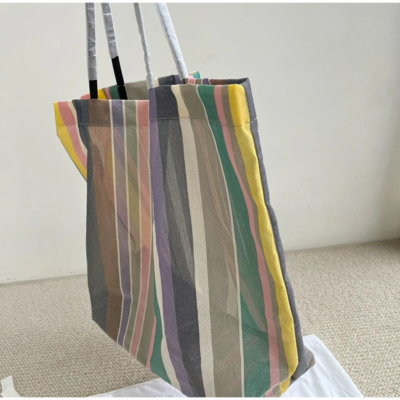 

Niche Design Rainbow Vertical Stripe Sheepskin Tote Bag,Large Capacity Casual Shopping Handbag，Spring&Summer Commute and Travel