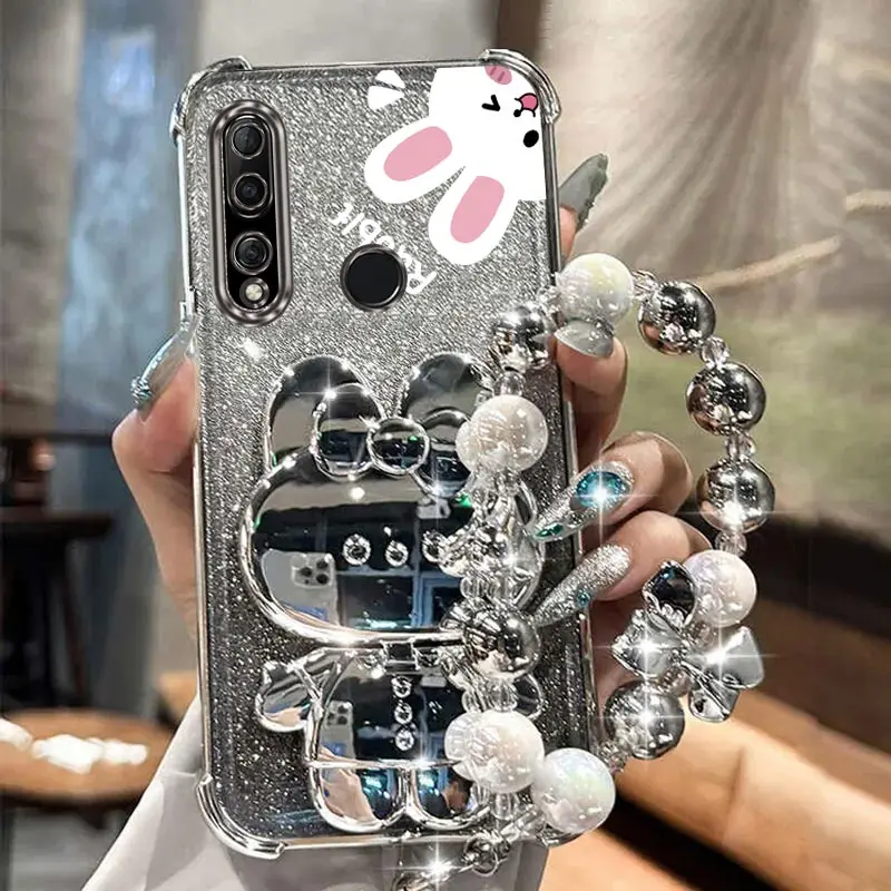 Airbag Glitter Mirror Rabbit Phone Holder Case For Huawei Honor 9X Pro 30S X50i X5 Plus 90 Lite Y9S Anti-knock Stand Back Cover