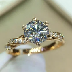 Huitan Fancy Twist Band Round Cubic Zirconia Settings Women Rings Gold Color Proposal Wedding Accessories Fashion Jewelry Bulk
