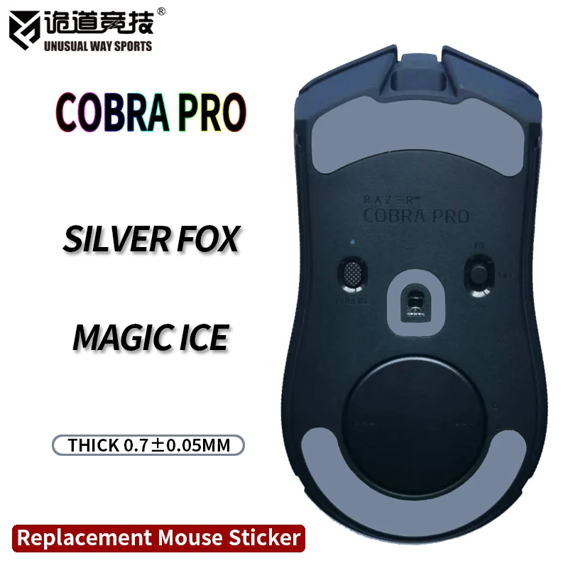 InsolitoWaySports Mouse Pattini Piedi Razer COBRA PRO Superficie ribaltabile PTFE Anti collasso Magic Ice Silver Fox