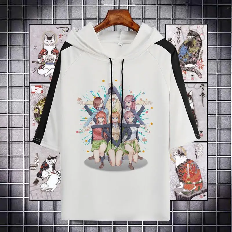 Pakaian Pengantin Hanayome Berujung Lima Nakano Miku Yotsuba Kaus Lengan Pendek Uniseks Merchandise Anime Setengah Lengan Berkerudung