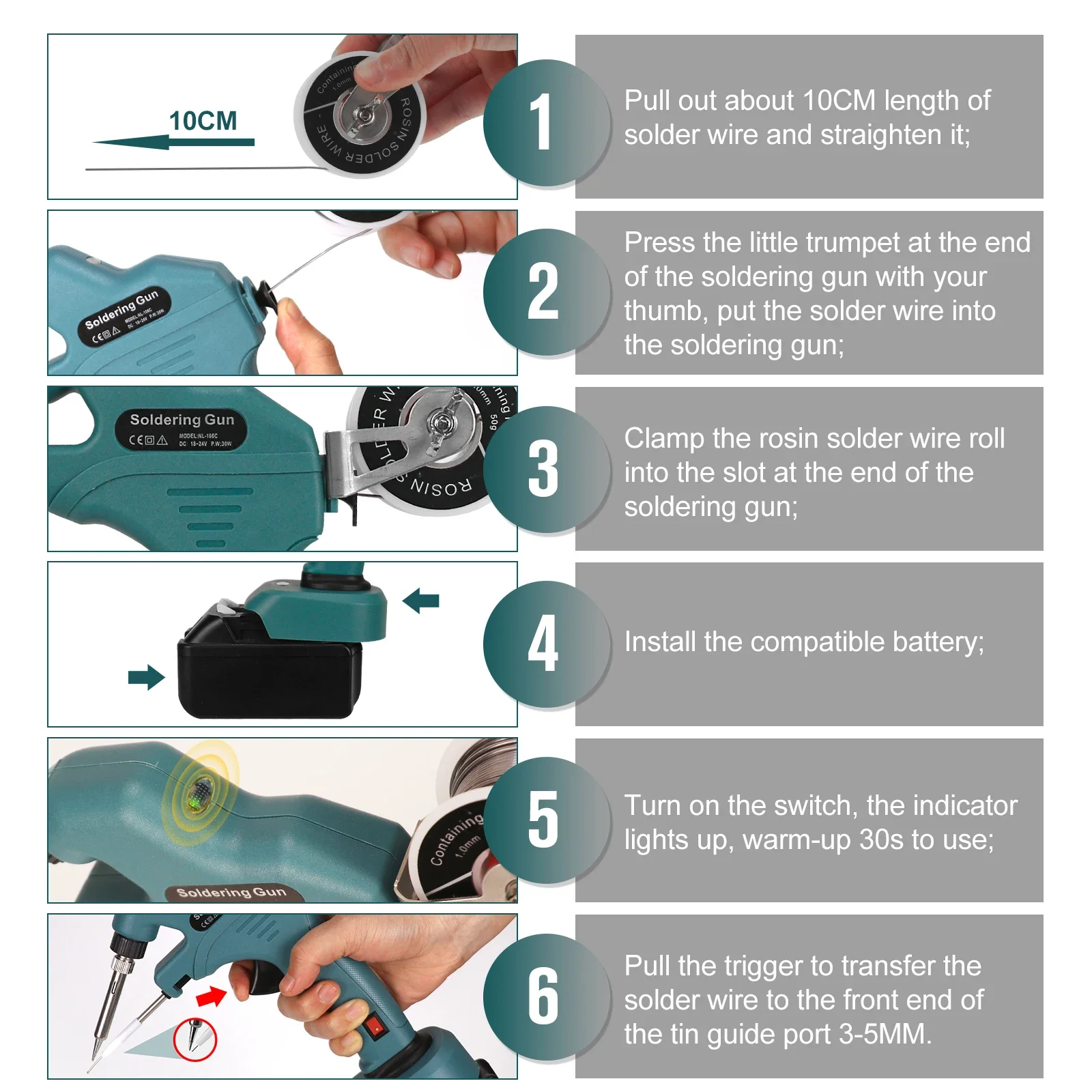 Pistola de ferro de solda sem fio, alimentação automática, de mão, rápida, pré-aquecimento, soldagem Kit Gun, Makita 18V, 20V Li-ion Battery