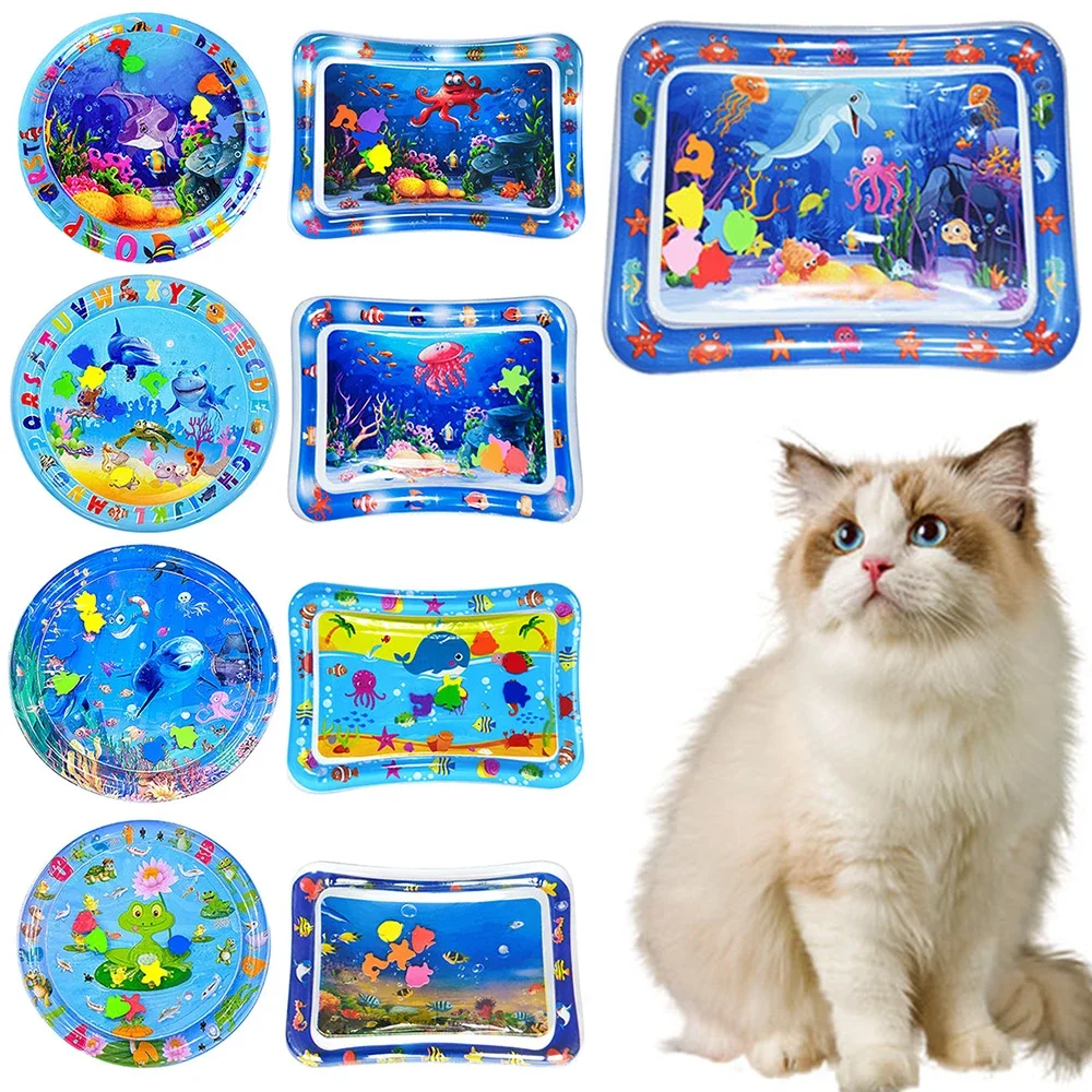 Water Sensory Play Mat with Fish Practical Water Play Mat for Bored Indoor Cats Thickened Inflatable Water Mat Pets Accessories