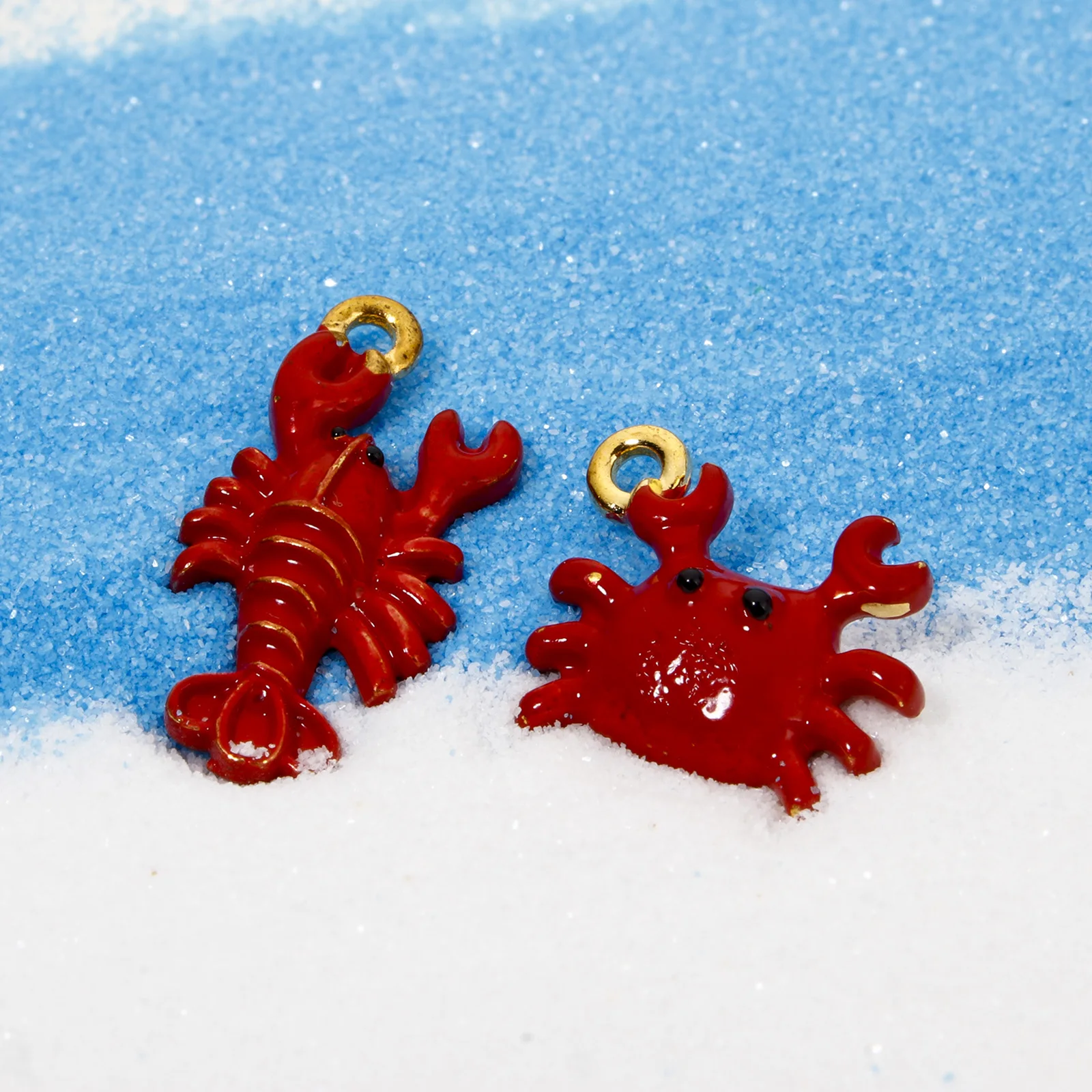 10pcs Red Red Lobster Crab Coral Enamel Pendants 3D Ocean Animal Jewelry Charms Gold Plated Fashion Jewelry Accessories