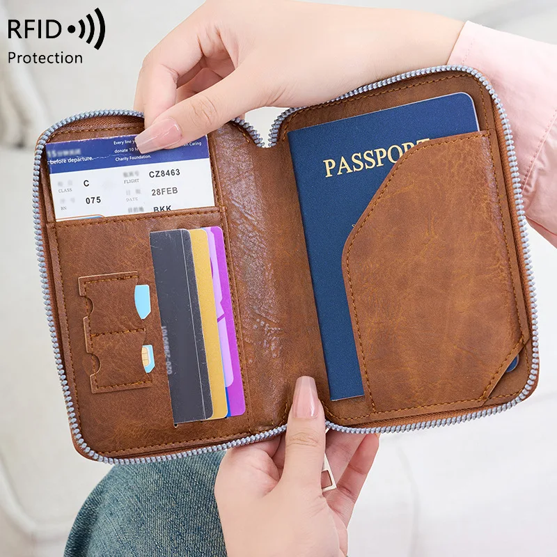 Nuovo portafoglio per passaporto da viaggio Porta carte per uomo e donna Porta carte multifunzionale per biglietti aerei Porta carte SIM Portafogli con blocco RFID