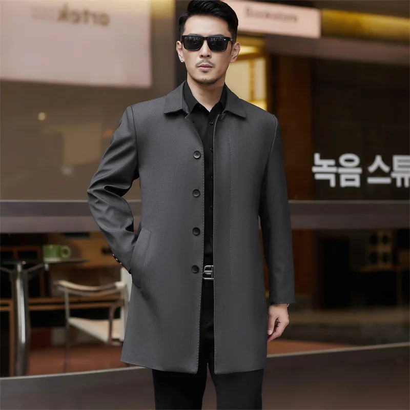 

Мужское шерстяное пальто на осень, длинное, повседневное, с отложным воротником, свободного кроя, удобное, на пуговицах, для мужчин среднего и старшего возраста