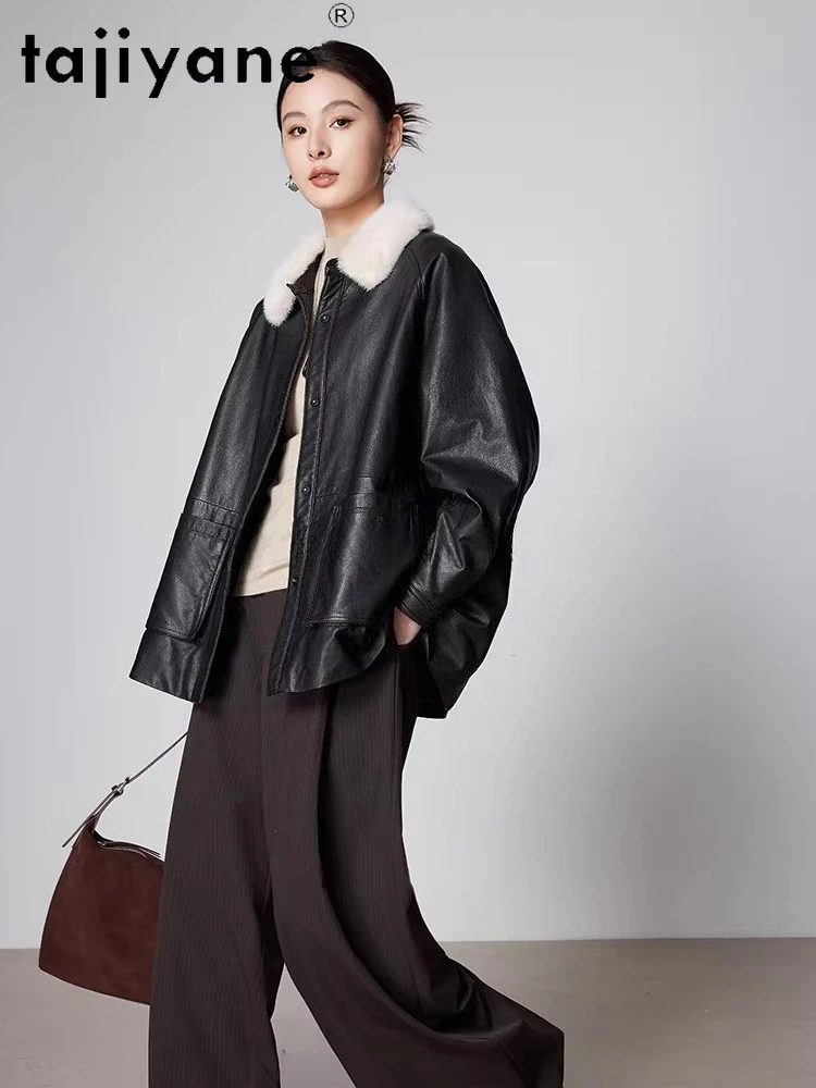 TAJIYANE Pelle di pecora Piumini d'oca Donna Collo di pelliccia di visone di lusso Piumini Giacca in vera pelle 2025 Abiti invernali дубл onderка