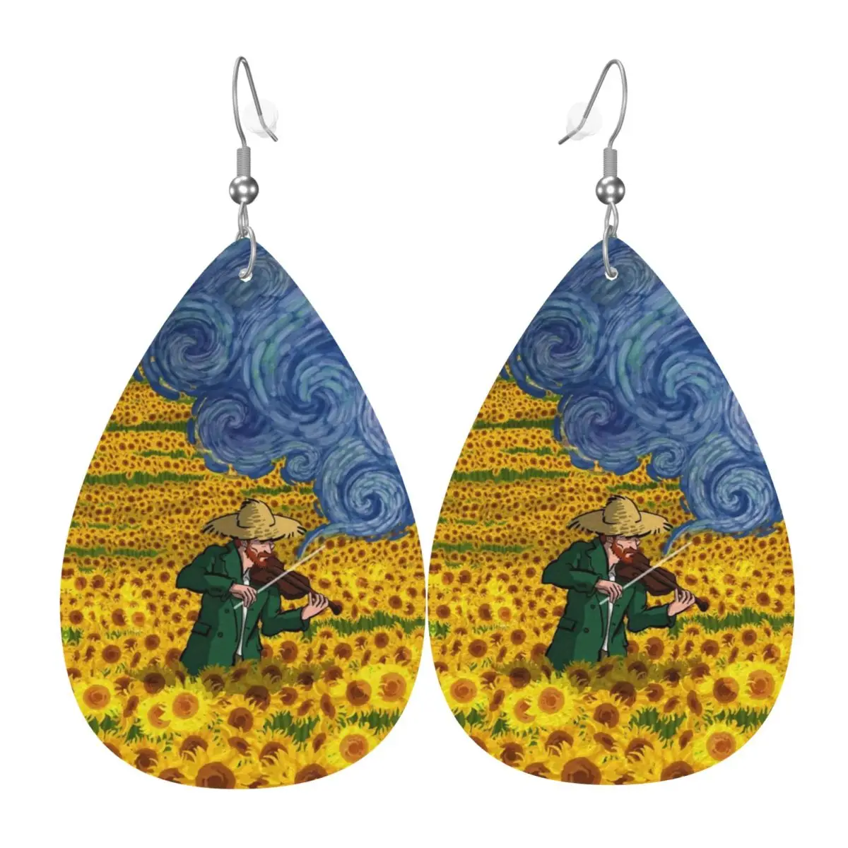

Кожаные серьги с изображением Винсента Ван Гога на заказ для женщин, висячие серьги, ювелирные аксессуары