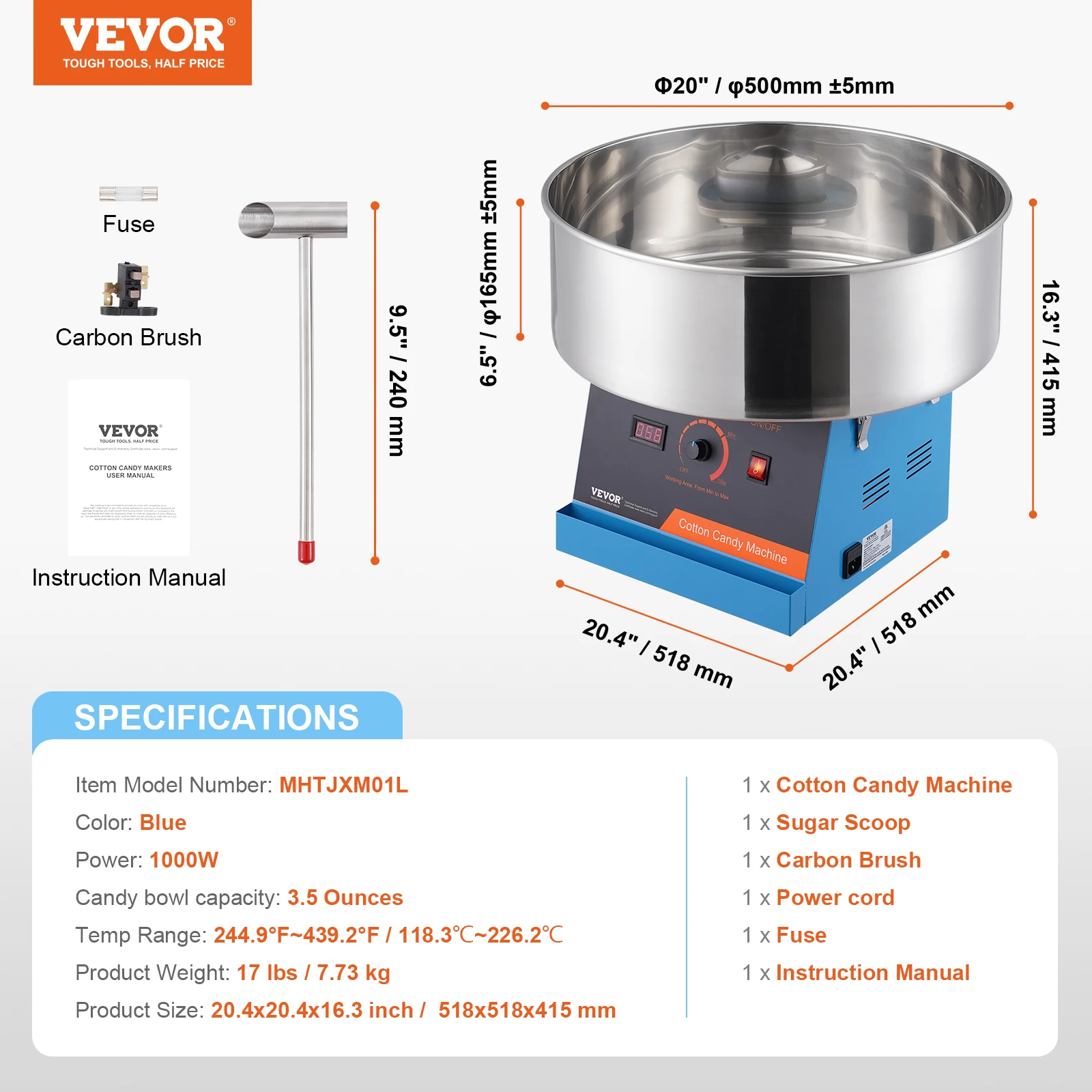 SucceBuy Elektrische Suikerspin Machine Candy Floss Maker Commerciële Suikerspin Machine Roestvrijstalen Kom en Suiker Scoop