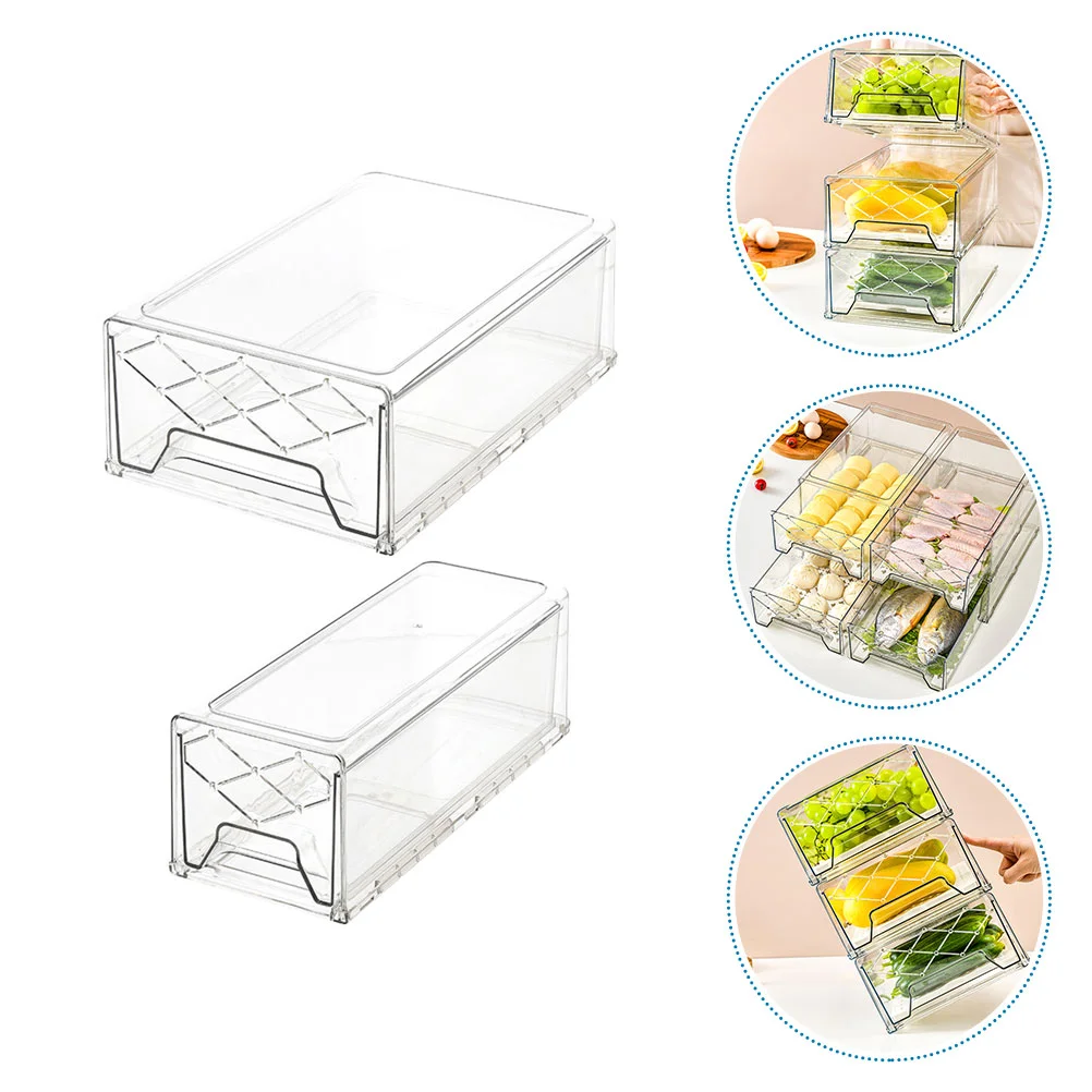 

2 Pcs Refrigerator Storage Box Kitchen Desktop Organizer Container Fridge Holder Vegetable Condiment Case