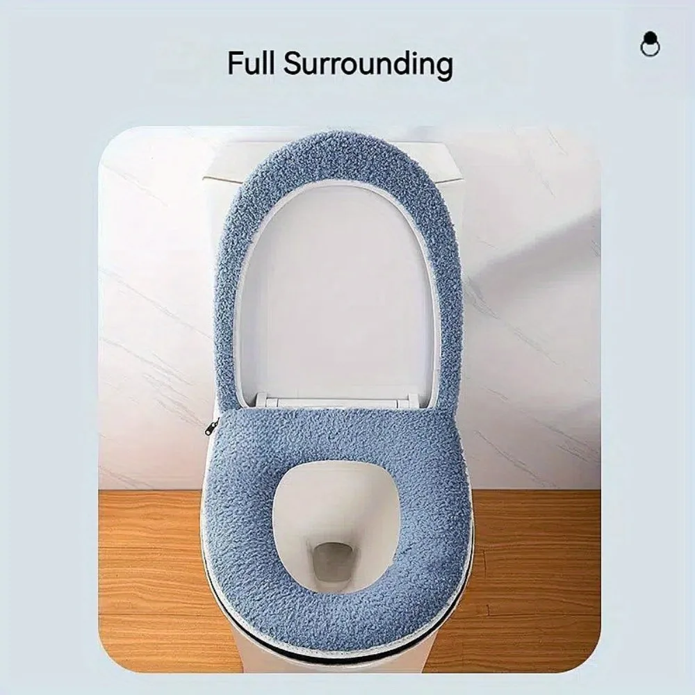 

Комплект накладок на сиденье унитаза: зимний, утолщенный, двойной, с молнией и ручкой, машинная стирка, универсальный, для домашнего использования, аксессуары для унитаза