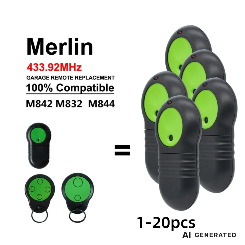 1-20pcs Merlin M832 M842 M844 230T430R Garage Door Remote 433.92MHz Rolling Code Transmitter Command Control