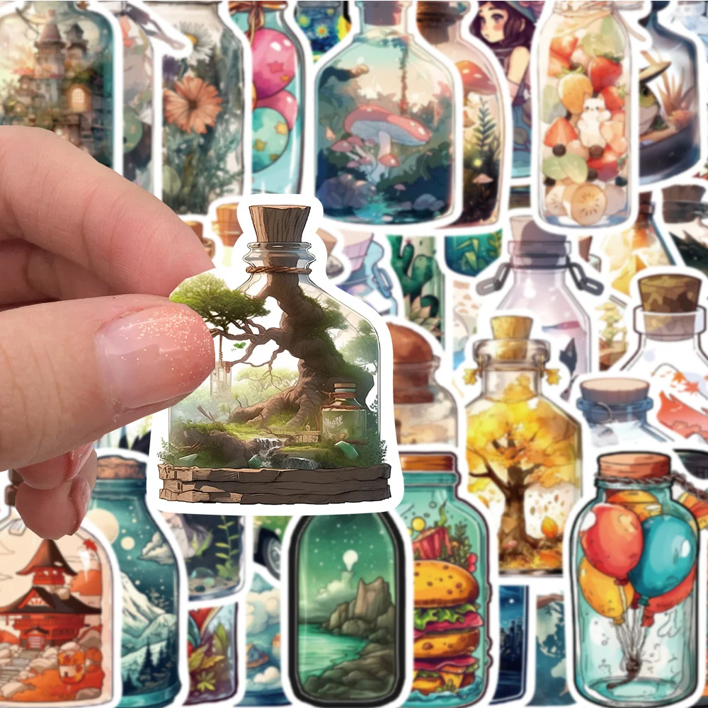 10/30/50PCS Vintage INS Style Bottle World Cartoon Aesthetic Stickers Decals Waterproof Kawaii Anime Decoration Sticker Kids Toy