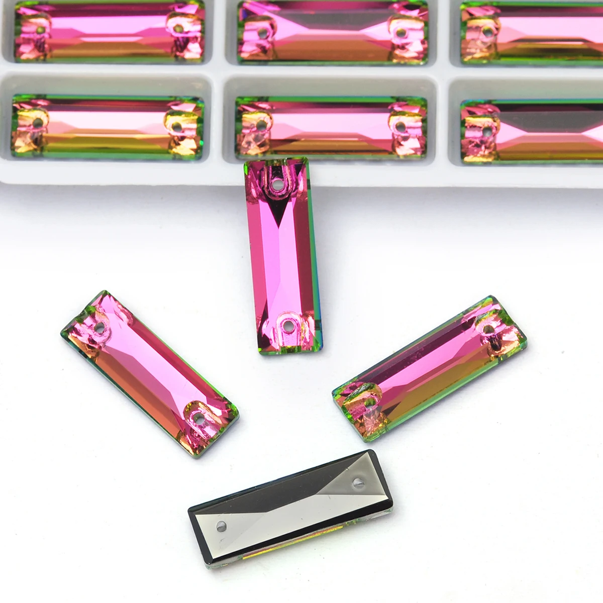 Pubrilex Vitrail Rose Aufnähbare Strasssteine in Verschiedenen Formen, Abgeschrägte Nähkristalle für Kleider, Eislaufanzüge, Sportbekleidung und Accessoires – Detail 5