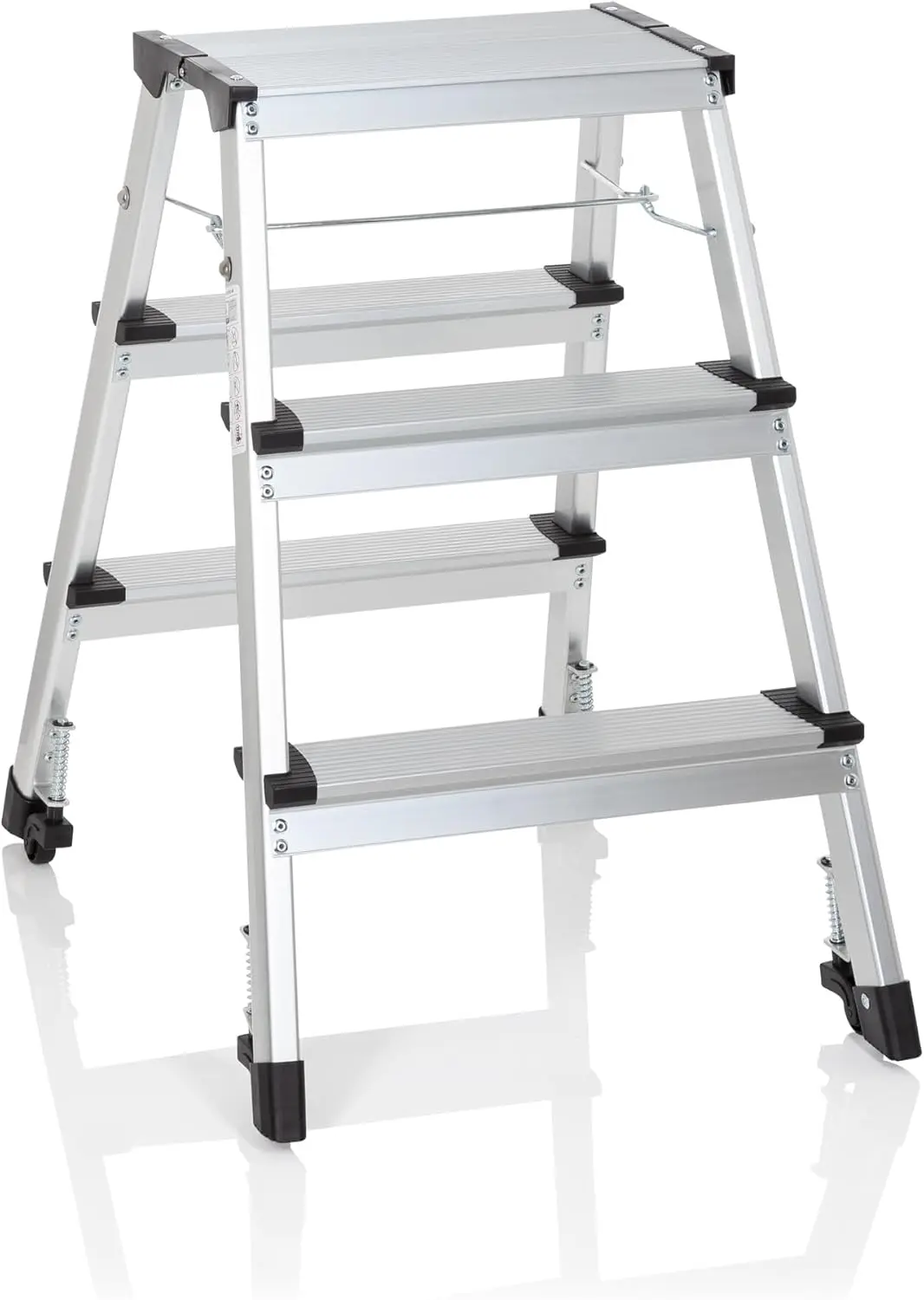 830009 Trittleiter mit Rollen SOLID IV Aluminium-Klapptritt mit 3 Stufen, beidseitig begehbar, belastbar bis 150 kg