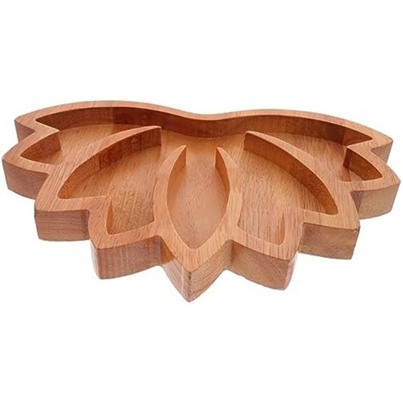 2Pcs Wooden Lotus Shape Crystal Display Tray Set Retro Jewelry Essential Oil Crystal Storage Tray Kit