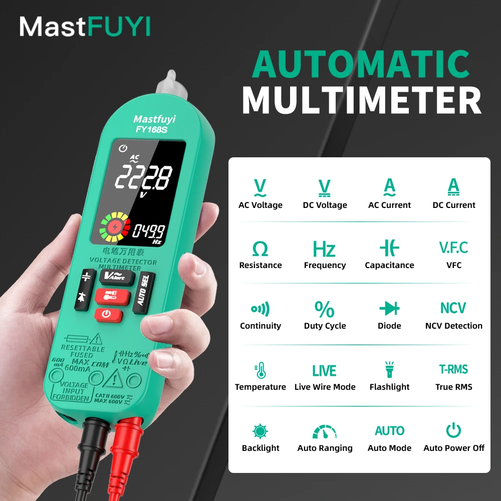 

MASTFUYI Professional Digital Multimeter AC/DC Voltage Current 6000 Counts True RMS Volt Amp Ohm Hz Capacitance NCV Tester Tools