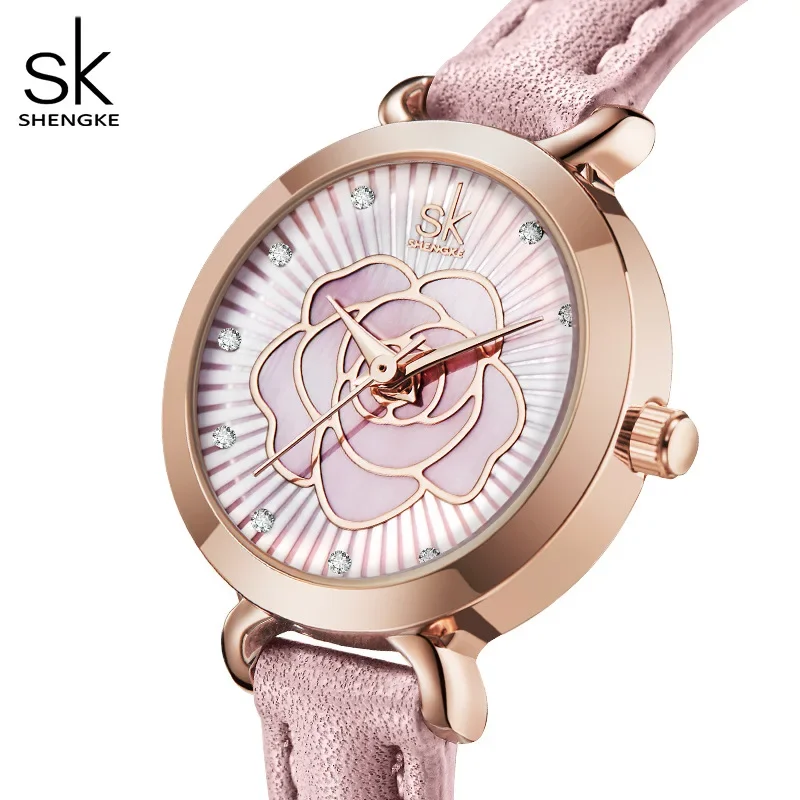 SK-Reloj de pulsera de cuarzo para mujer, accesorio de pulsera resistente al agua con correa rosa, de nicho premium sense