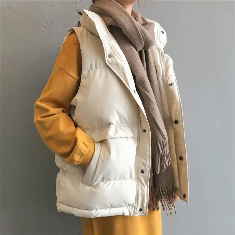 Gilet Rembourré en Coton Blanc Cassé pour Femme, Vêtement Décontracté de Style Coréen, à la Mode, Automne Hiver 2024