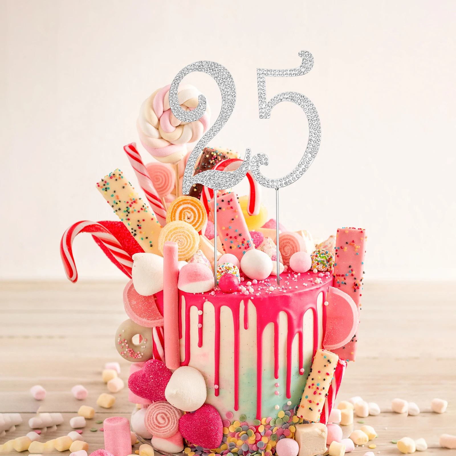 

Cake Topper Rhinestone Decorative Silver Number Insert for Birthday Anniversary Party Cake Decor Elegant Reusable