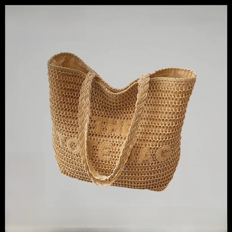 ur-summer-women's-large-capacity-casual-straw-woven-shoulder-bag-beach-multi-functional-handbag-simple-style-zipper-closure
