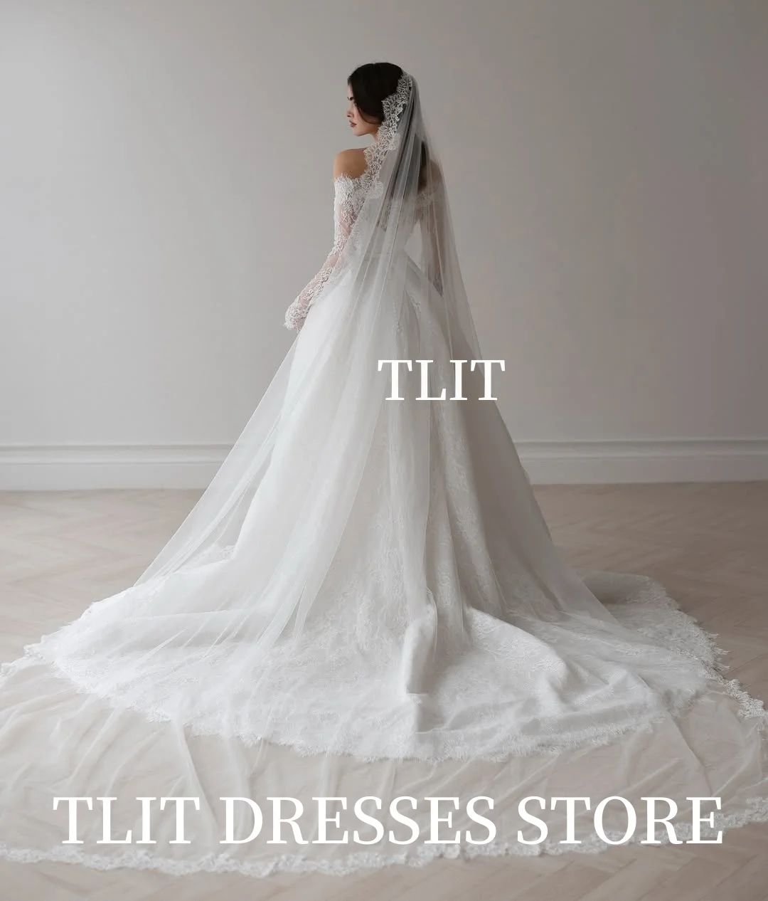 TLIT Luxuriöse A-Linie-Brautkleider aus Spitze, maßgeschneidert, trägerlos, فسات Adri Diego Diego Schulterfreie Brautkleider mit Spitzenbündchen