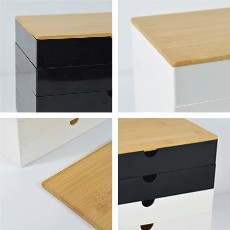 Storage Box With Bamboo Lid Desktop Organizer Cosmetic Rack Wooden Storage Box Cosmetic Organizer Makeup Storage