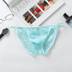 Men Briefs U Convex Striped Mesh Translucent Panties Ice Silk Tanga Slip Low-Waist Bikini Slip Homme Breathable Underpants