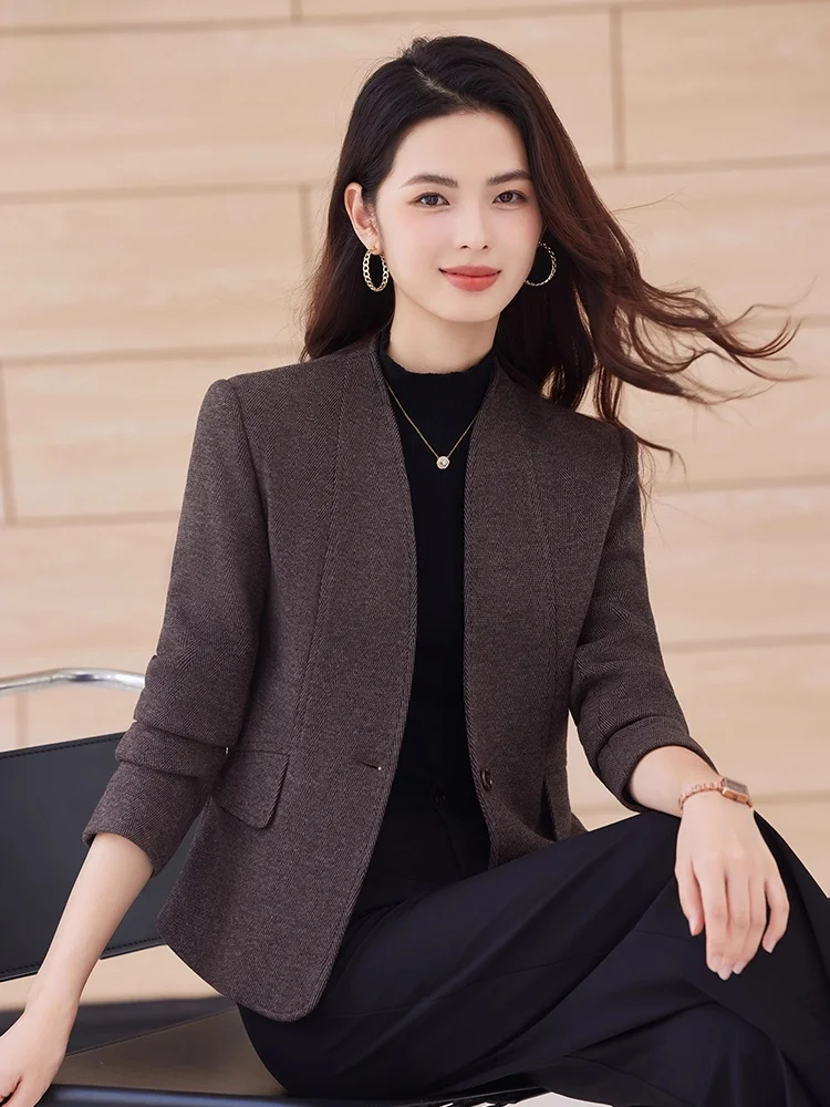 Caramel Color Sleeveless Short Suit Jacket for Women Autumn New Style Professional Waist-Cinching Small Size Business Top