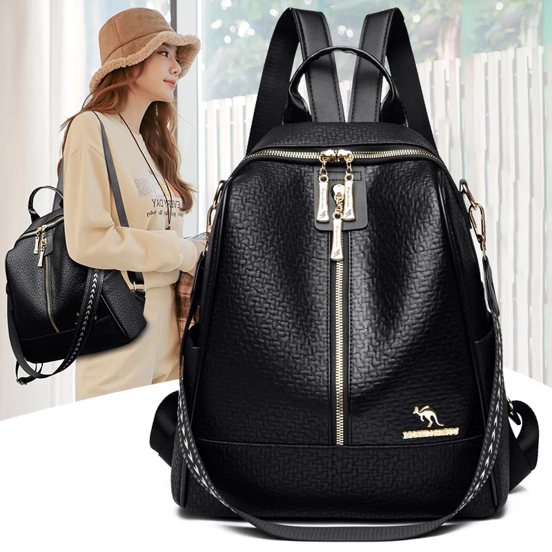 Luxury Waterproof Soft Leather Women Backpack Female Travel Backpacks Schoolbag for Teenage Girls Solid Color Bookbag Mochila