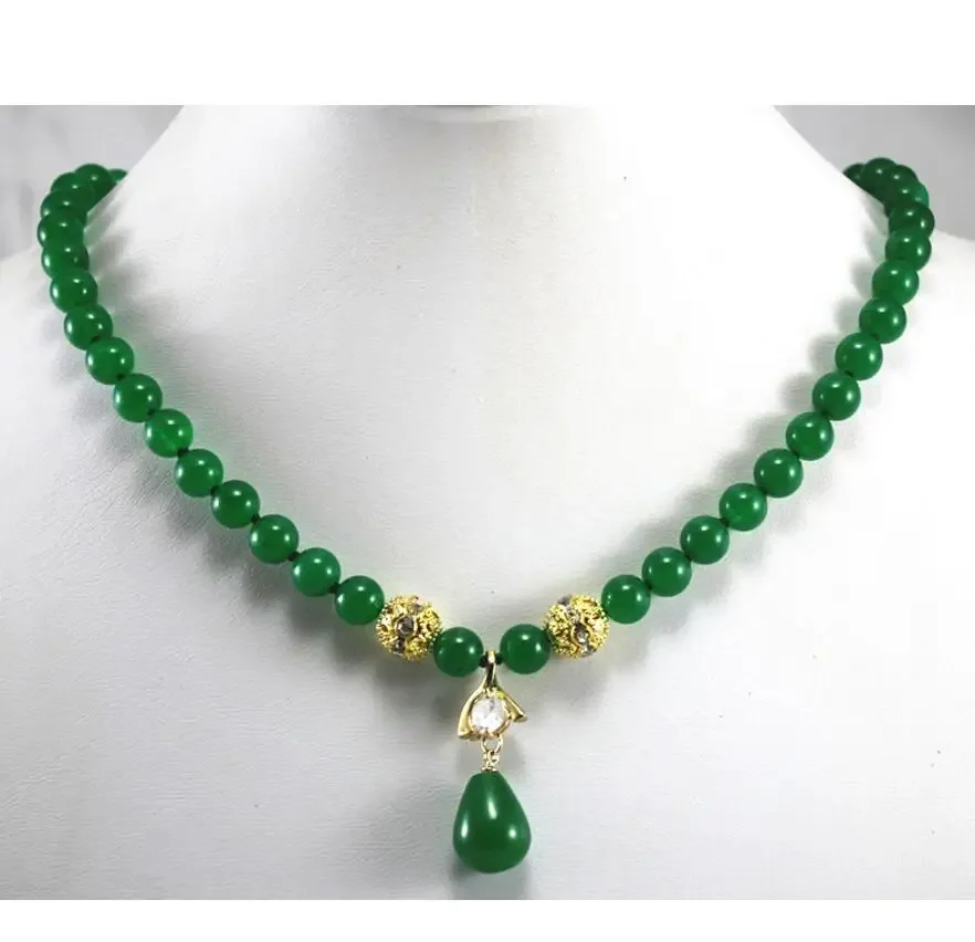 

Лучший женский аксессуар, ожерелье из зеленого нефрита диаметром 8 мм и ожерелье с подвеской в виде капель воды для вечеринки и юбилея