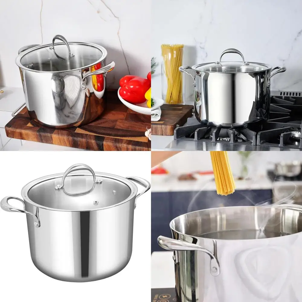 

8-Quart Tri-Ply Stainless Steel Stockpot with Lid, Induction & Oven Safe, Even Heat, Suitable for All Stovetops