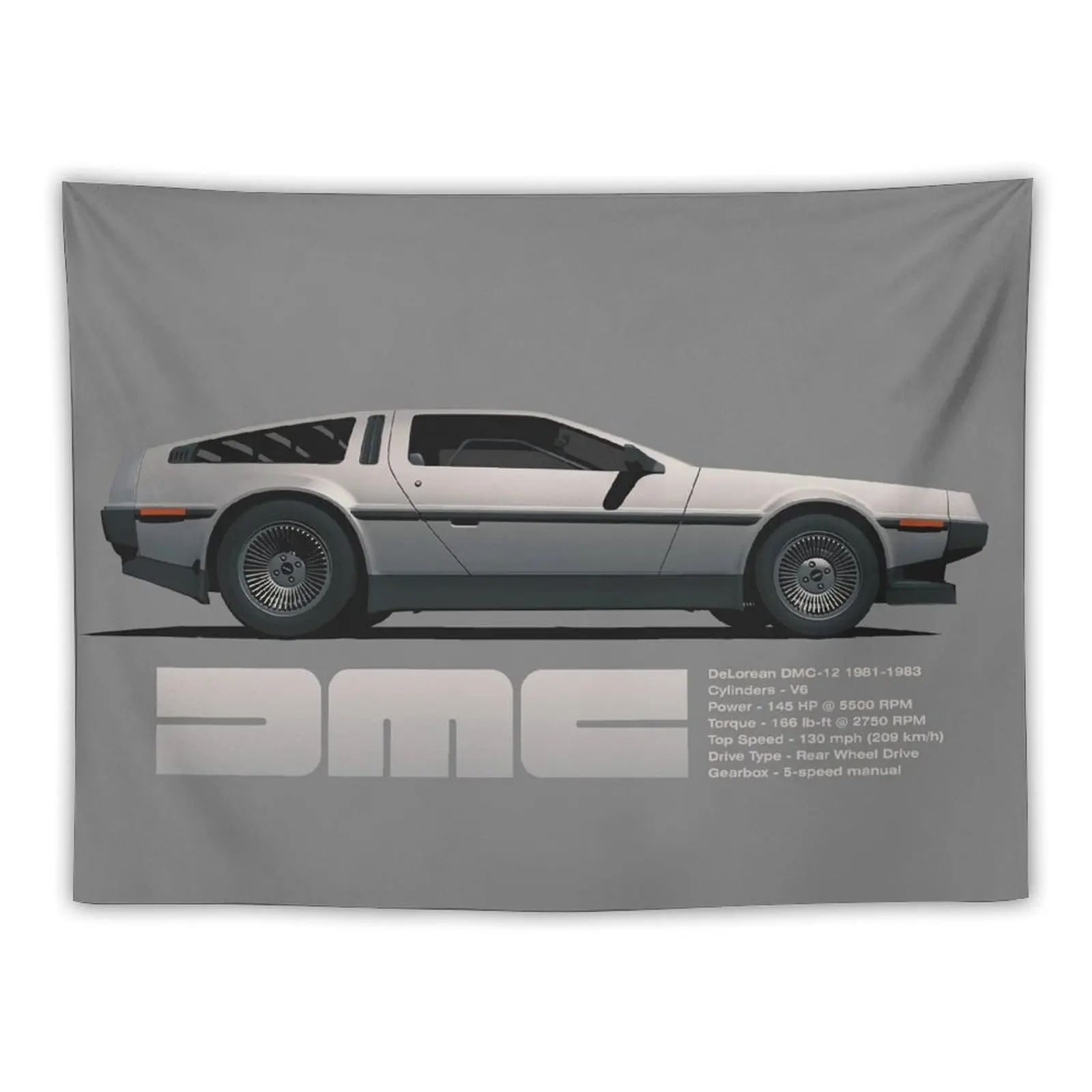 

DeLorean DMC-12 cartoon retro style car side view with specs Tapestry Wall Decoration Items Decoration Aesthetic Tapestry