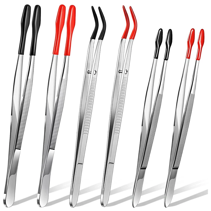 

6Pcs Coated Tweezers Coated Tips Stainless Steel Tweezers Tipped Tweezers For Jewelry Hobby Industrial Hobby Craft