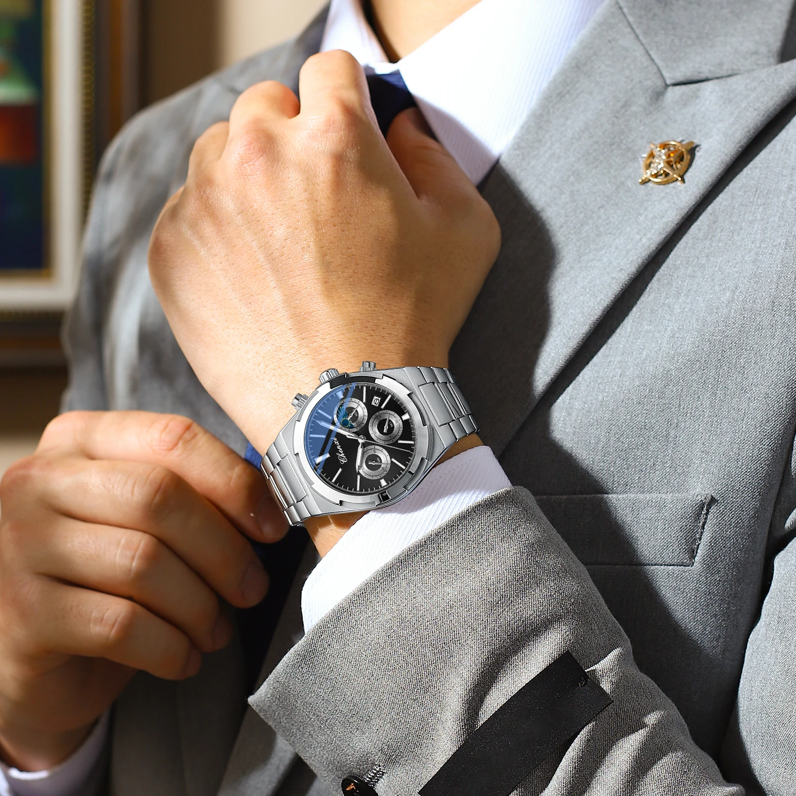 CHENXI, relojes de cuarzo de marca de lujo para hombres, calendario de sincronización resistente al agua, fase lunar, reloj de ocio de negocios multifuncional 2025