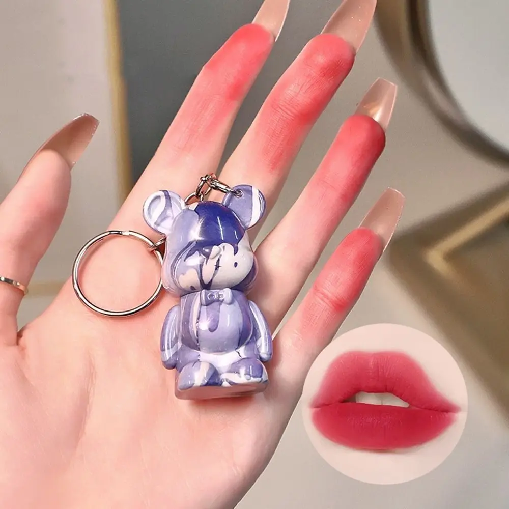 Matte Lip Gloss Waterproof Bear Shaped with Key Chain Makeup Cosmetic Lipstick Non-stick Cup Long Lasting Liquid Lipstick Women