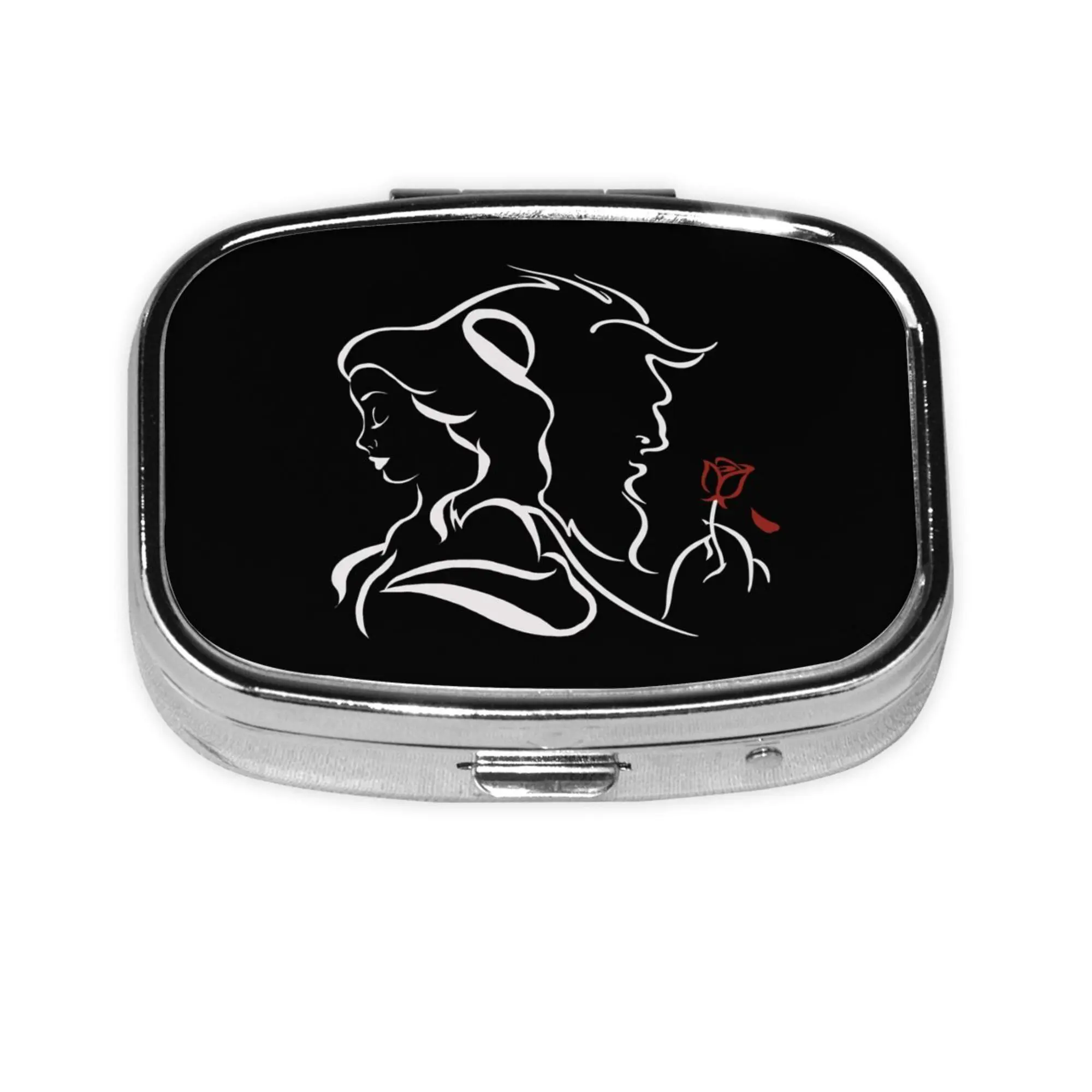 Beauty Within The Beast Rectangular Pill Box 2 Compartment Medicine Pill Case Portable Metal Medicine Vitamin Organizer Decor