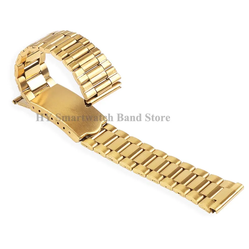 12mm 14mm 18mm 20mm Stainless Steel metal Watch Strap universal sport bracelet folding buckle wrist band Silver Gold Watch Band