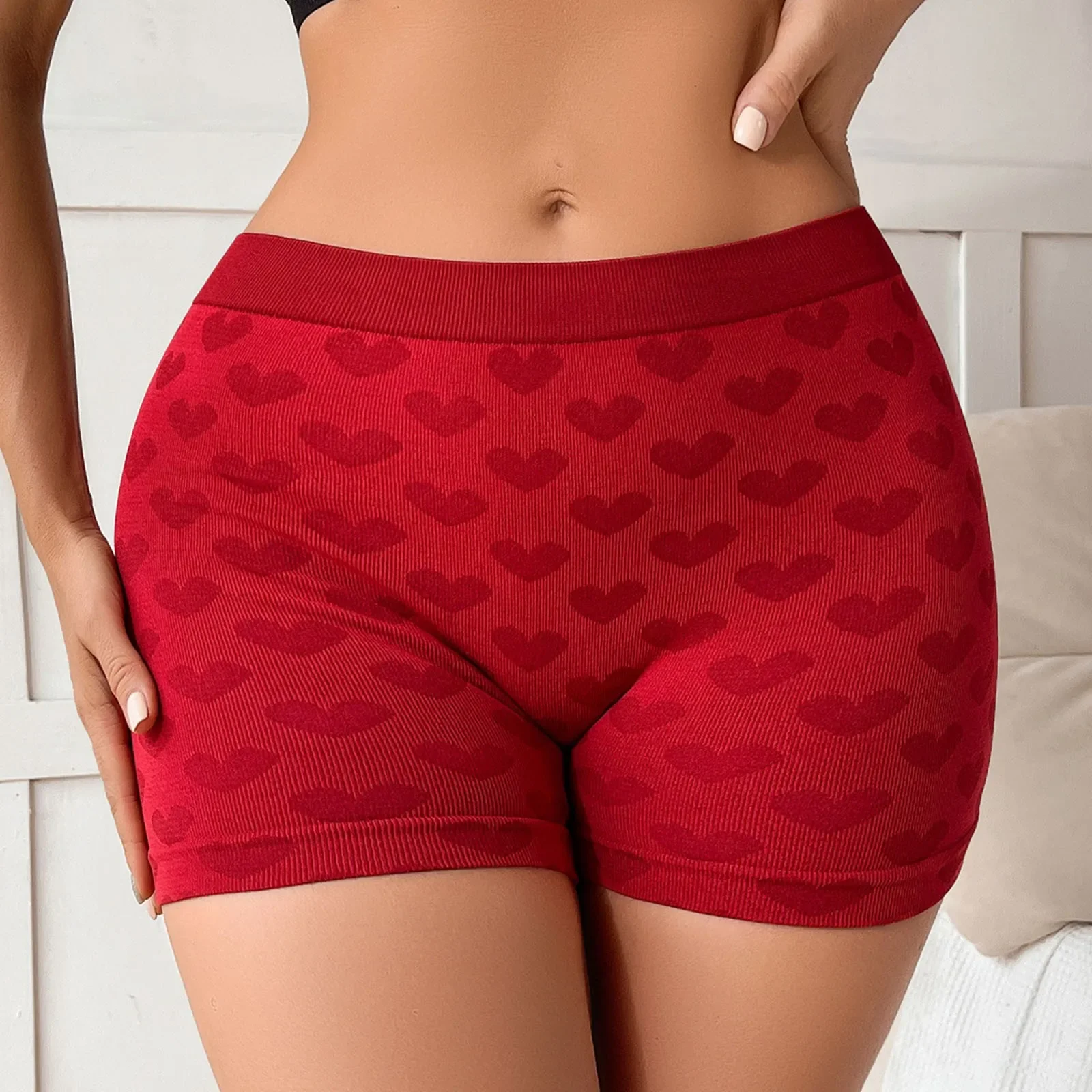 

Seamless Panties For Women Ribbed Knit Heart Embroidery Elastic Waist Stretchy Underpants High Waist Body Shaping Lingerie
