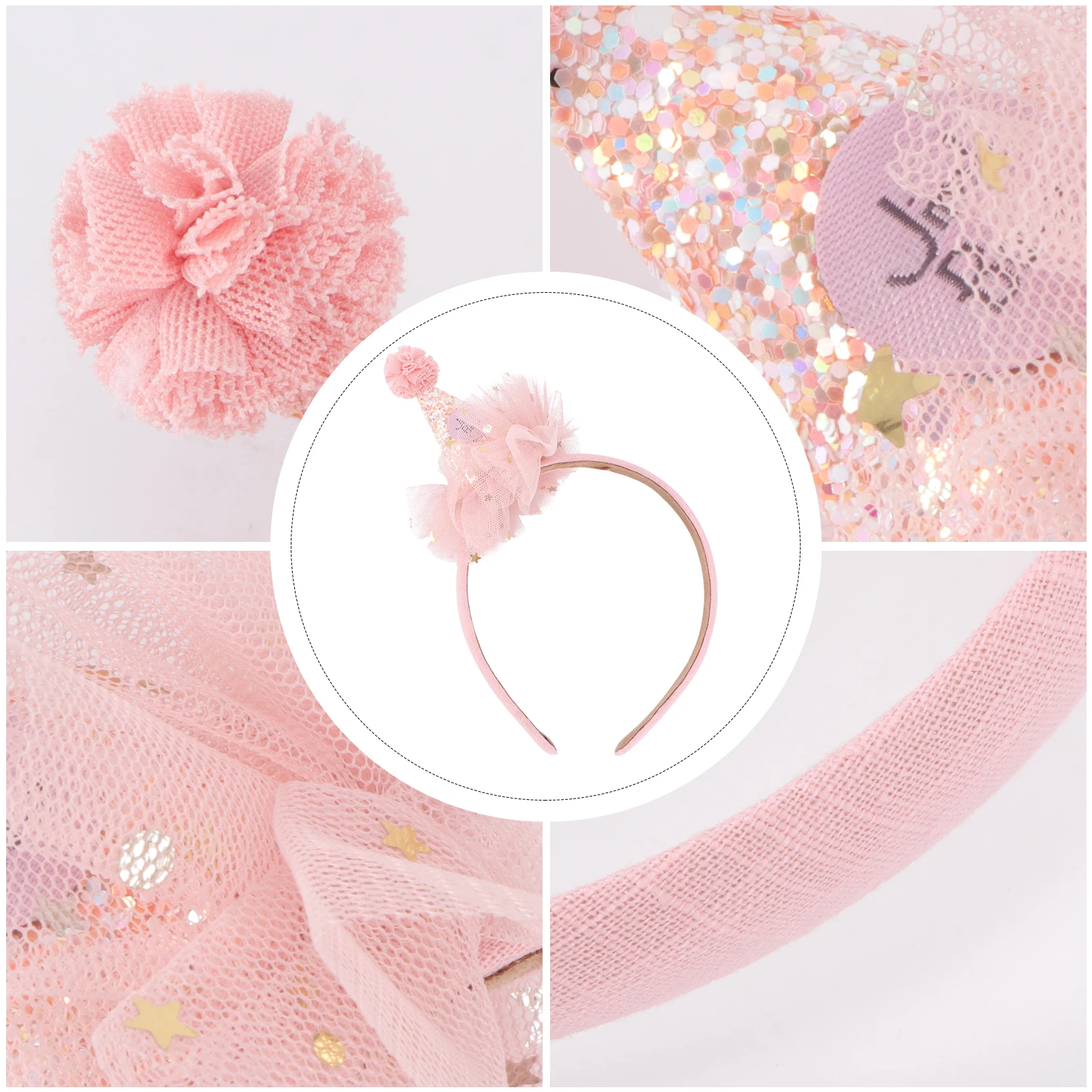 

1pc Birthday Hat Headband Hair Hoop Pink Star Yarn Girl Props Decoration Headdress Kids Celebratory Supplies