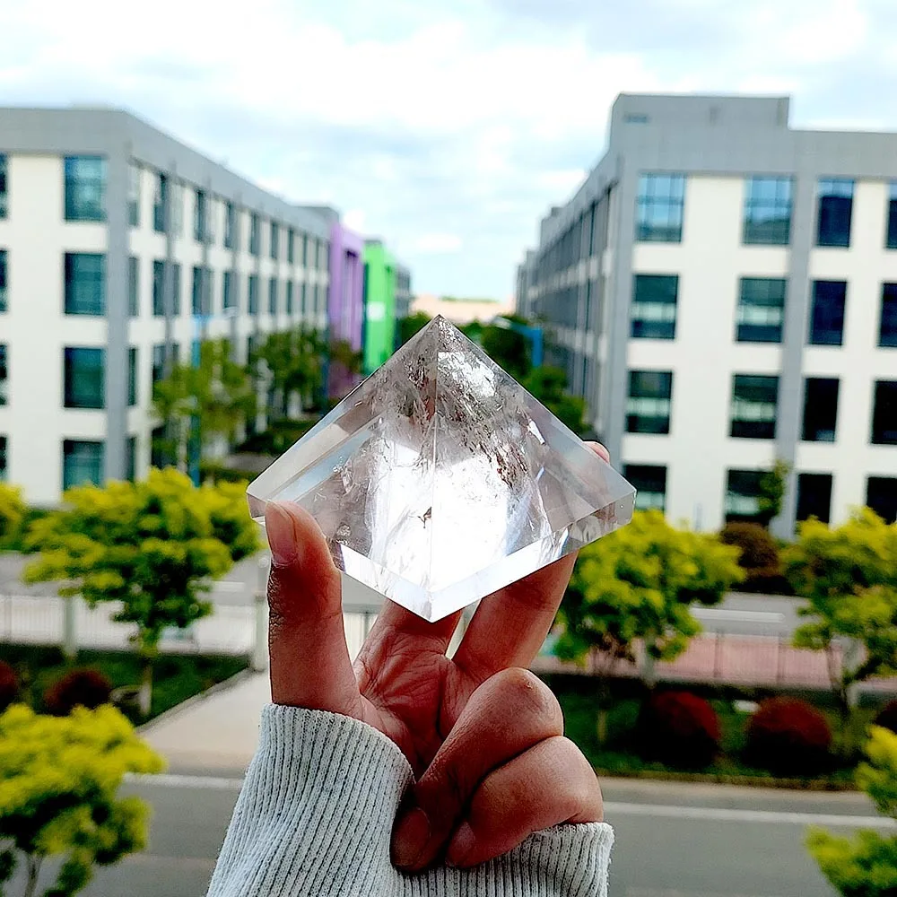 Natural Clear Quartz Pyramid Statue Four-sided Egypt Tower, Feng Shui Crystal Ornament, Living Room Reiki Healing Decor Gift