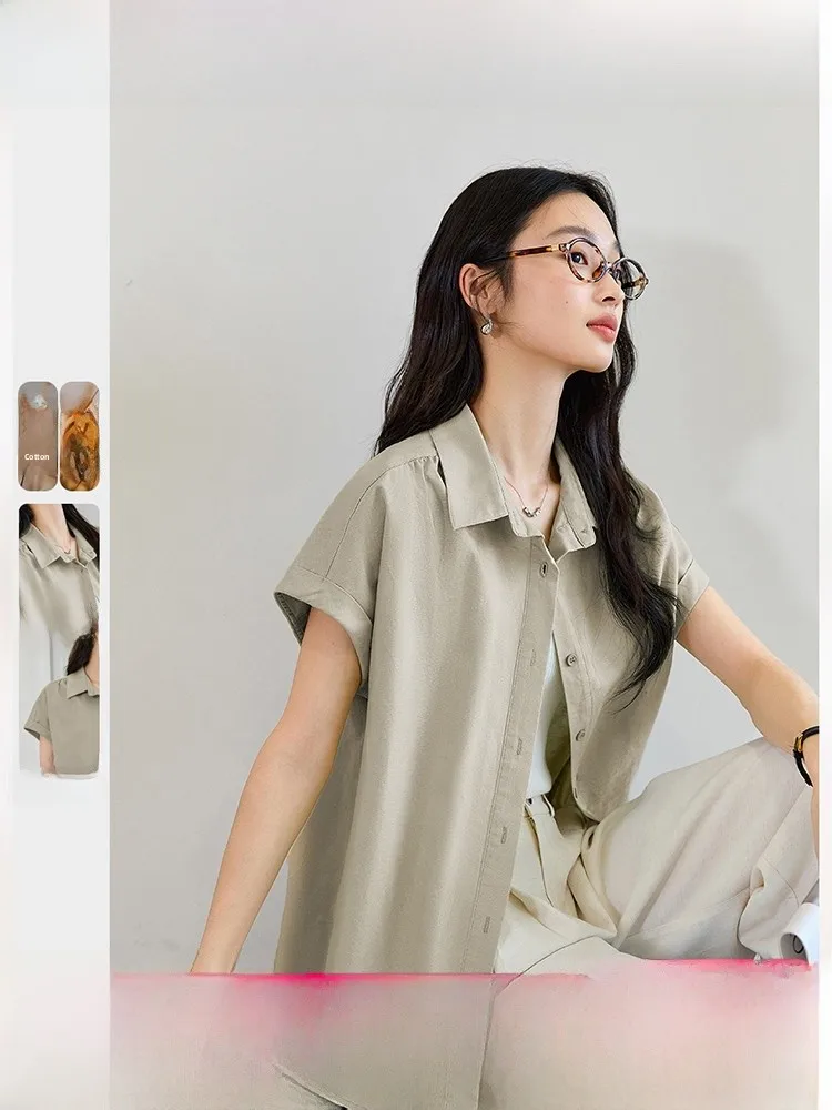 

Classic Versatile ort Sve irt Women's Loose Fit Breathable Cotton Casual Sle Collar Button Detail Embroidery