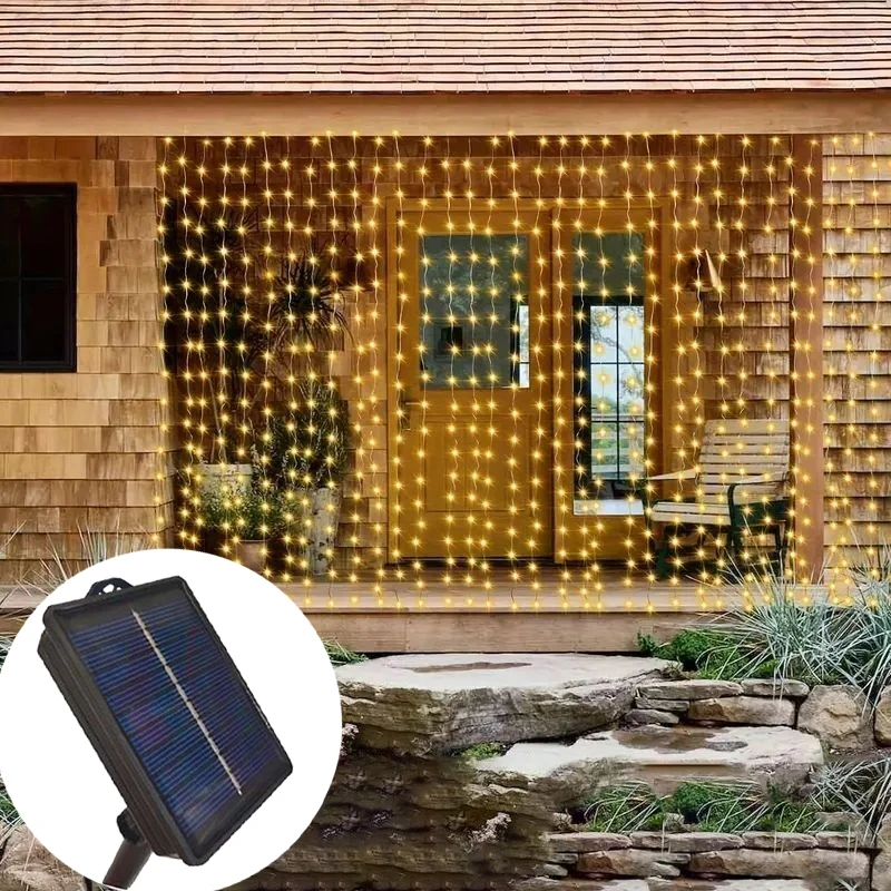 

LED Solar String Lights Outdoor Gazebo Curtain Fairy Holiday Garland Lamp Party Garden Balcony Christmas Wedding Decoration