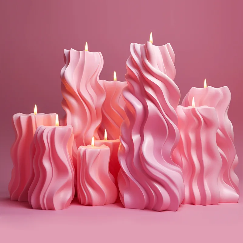 Wave cylindrical candle silicone mold with irregular geometric shape twisted stripes cylindrical candle mold resin gypsum mold