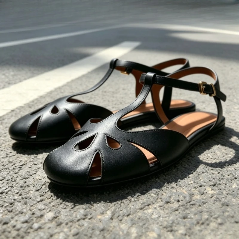 2026 Summer New Hollow Cage-style Flat Sandals Women Fashion Ankle Strap Buckle Gladiator Sandals Summer Comfortable Women Shoes