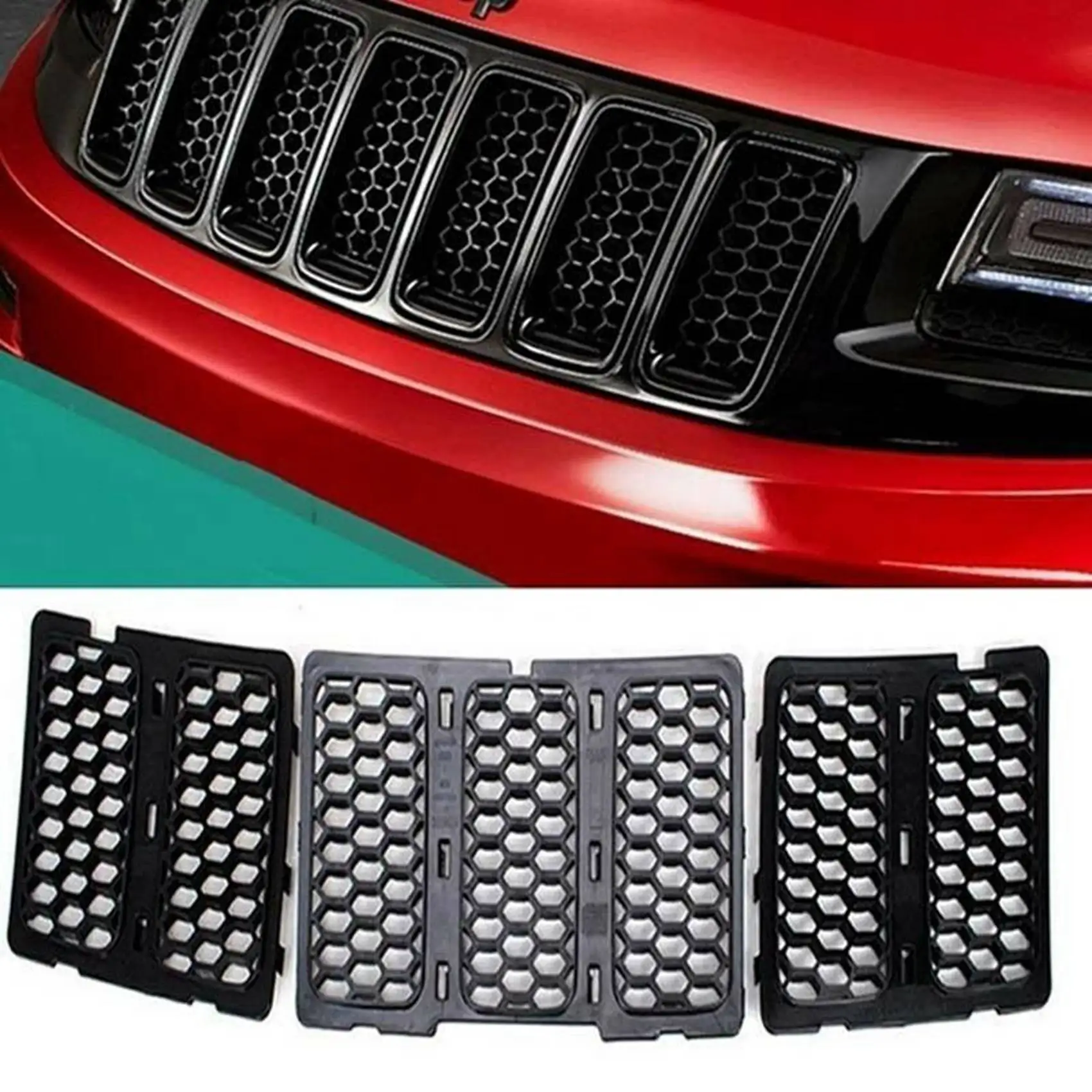 Leading-6X Car Black Front Grille Inserts Trim Mesh Kit For Jeep Grand Cherokee 2014-2016