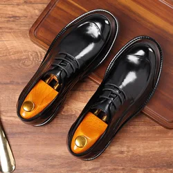 Luxury Genuine Leather Mens Business Dress Shoes Black Lace-Up Oxfords Office Wedding Party Formal Shoes for Men