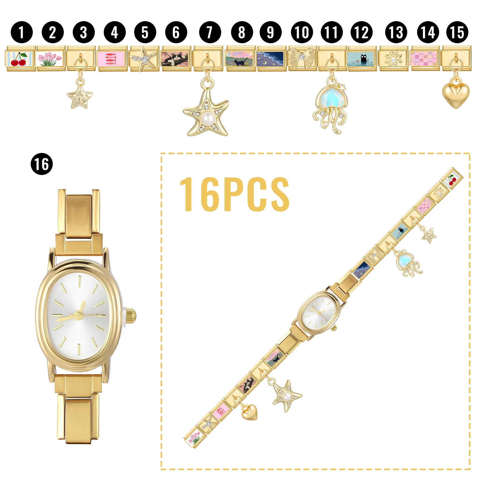 16pcs-set-stainless-steel-zircon-charm-links-high-quality-fashion-heart-square-watch-9mm-width-bracelet-bangle-diy-jewelry-gifts