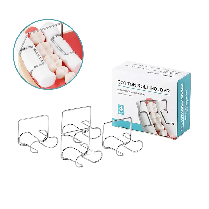 4 unids/caja de acero inoxidable, portarrollos de algodón Dental, Clip, herramienta de ortodoncia, soporte de algodón Autoclavable para clínica, proveedor de laboratorio